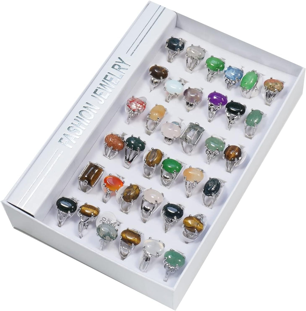 RICHRAIN Bulk Wholesale Crystals Rings Stone Natural Mixed 36 Pieces Lot Anillo al por Mayor