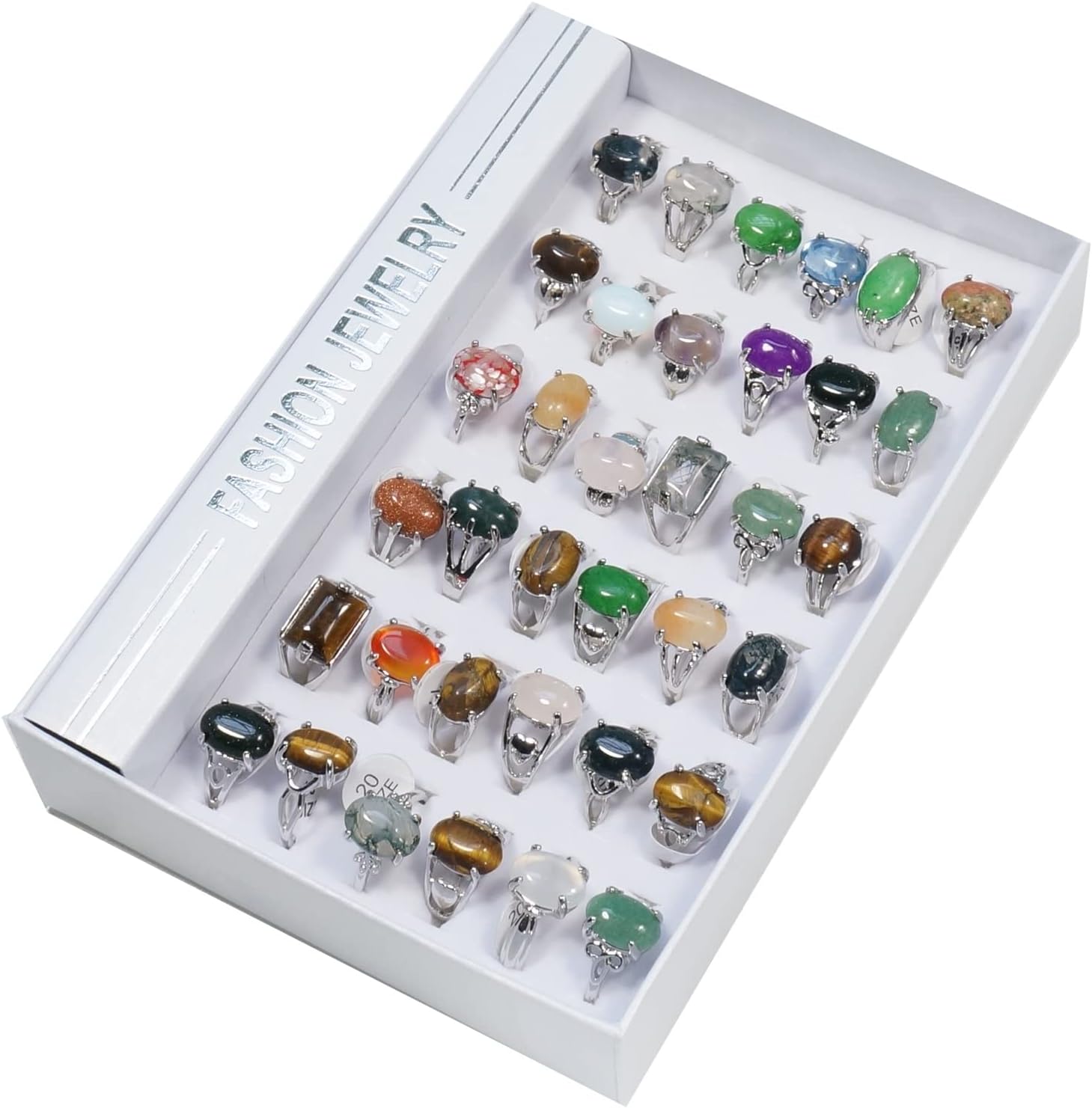 RICHRAIN Bulk Wholesale Crystals Rings Stone Natural Mixed 36 Pieces Lot Anillo al por Mayor
