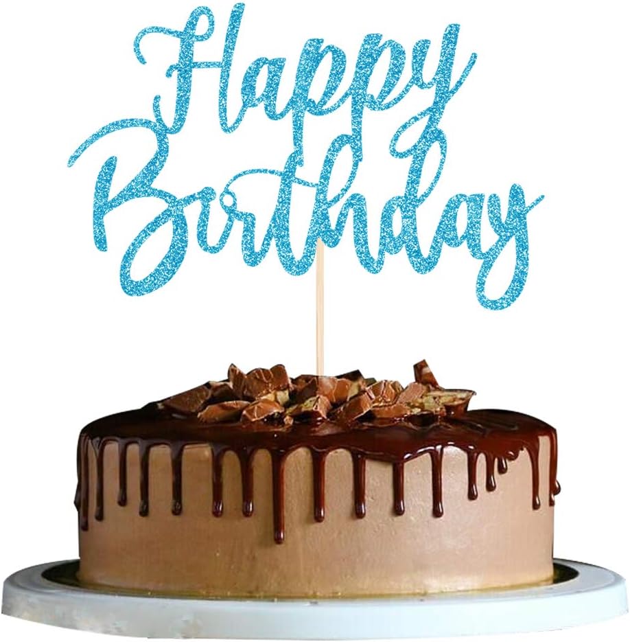 Handmade Glitter happy birthday Cake Topper, Happy Birthday Cake Bunting Decor,Birthday Party Decoration Supplies (Blue)