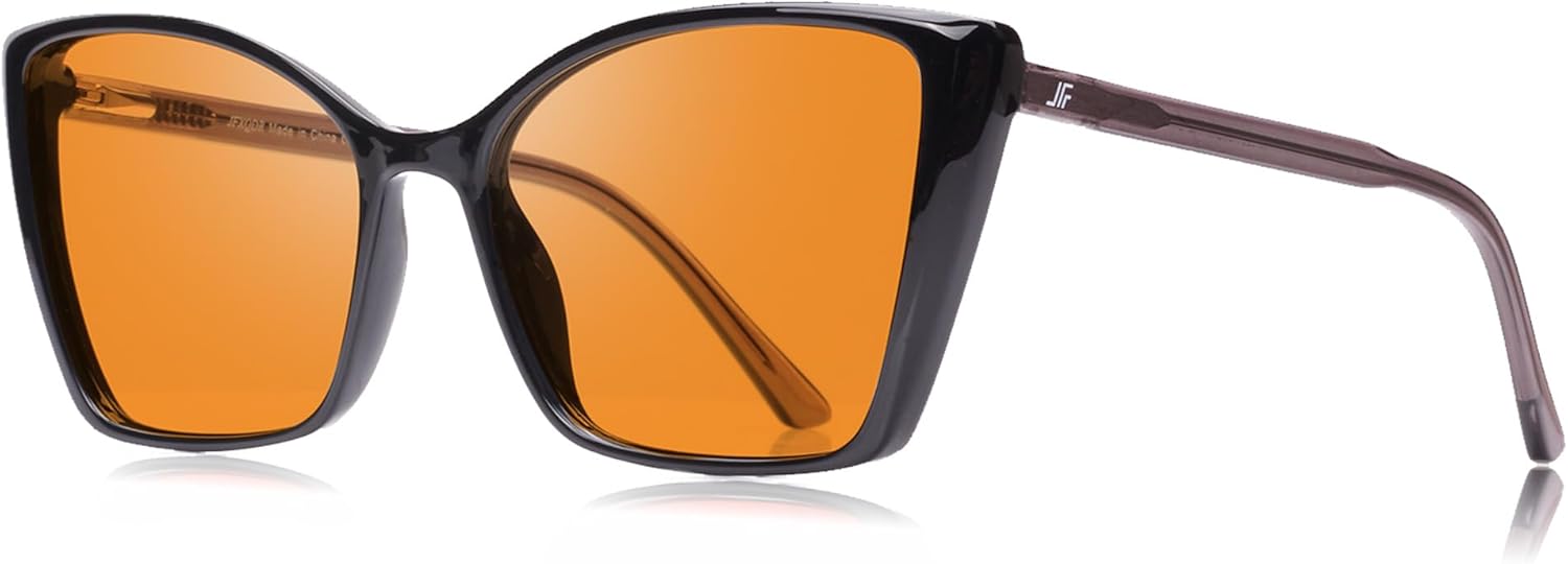 Women's Sleep Blue Light Blocking Glasses, Cat Eye Computer Gaming Glasses Anti Eyestrain & UV Glare (Orange Lens Black Frame)