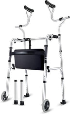 Standard Walkers, Old 2-Wheeled Walker with Double arm Support Walker with Foldable Standing Walker Lightweight Aluminium Frame (Color : A)