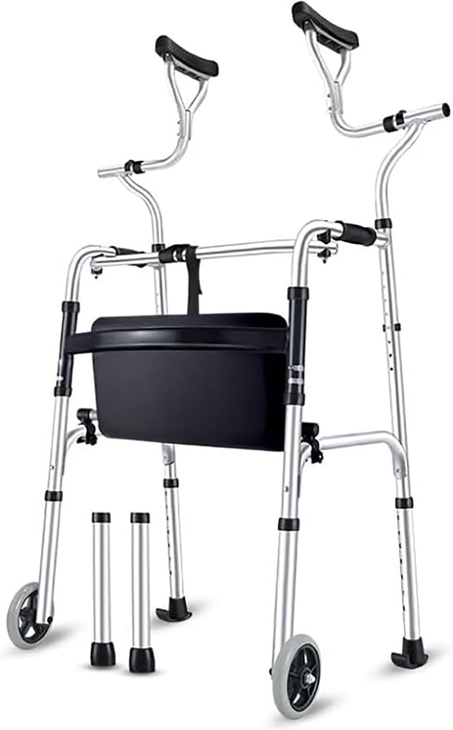 Standard Walkers, Old 2-Wheeled Walker with Double arm Support Walker with Foldable Standing Walker Lightweight Aluminium Frame (Color : A)