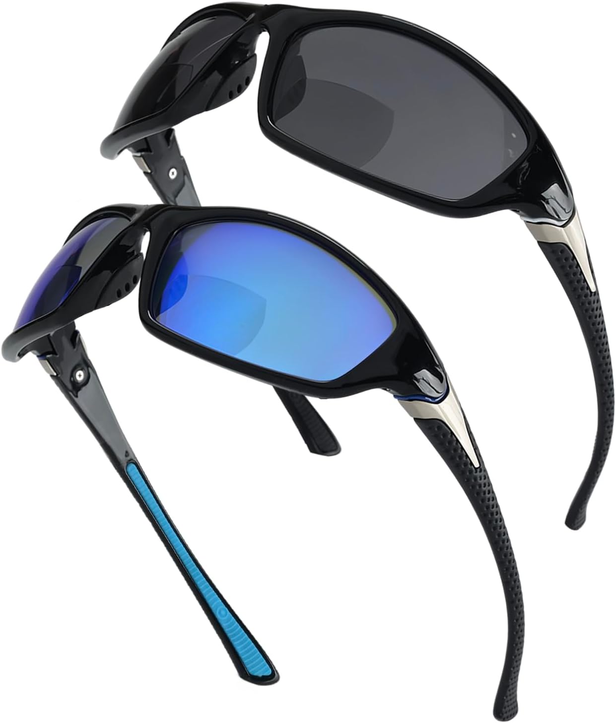 Sport Bifocal Reading Sunglasses for Men, Wrap Around Sunglasses with Bifocals Sunglass Readers for Men, Black/Blue