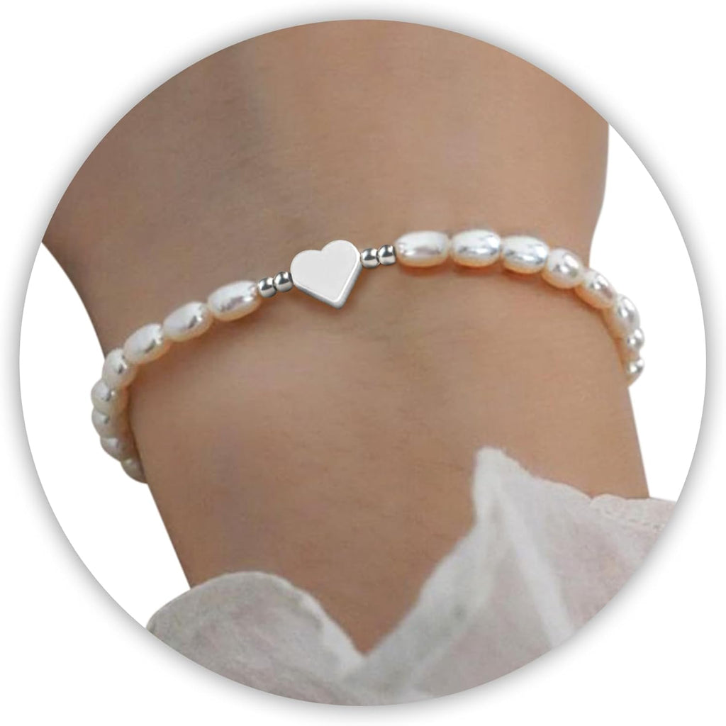 DAYANEY Pearl Bracelets for Women, Gold Bracelet Silver Pearl Jewelry as Gifts for Girls, Dainty Daisy and Heart Braclets Cute Floral Prom Jewelry for Bridesmaid Brazaletes Para Mujer