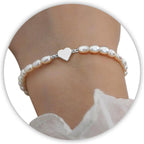 DAYANEY Pearl Bracelets for Women, Gold Bracelet Silver Pearl Jewelry as Gifts for Girls, Dainty Daisy and Heart Braclets Cute Floral Prom Jewelry for Bridesmaid Brazaletes Para Mujer