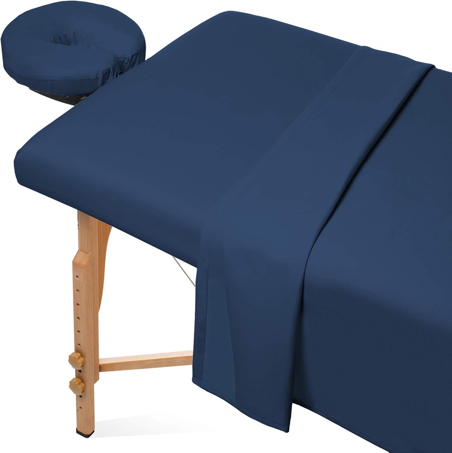 Saloniture 3-Piece Microfiber Massage Table Sheet Set - Premium Facial Bed Cover - Includes Flat and Fitted Sheets with Face Cradle Cover - Navy Blue
