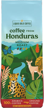 Liquid Gold Organic Coffee from Honduras Medium Roast Ground, 1 bag (12oz), Fair Trade, 100% Fresh Arabica Beans, Single Origin Specialty Coffee, Sourced from COMSA Farm, Small Batch Roasted, Made and Roasted in USA