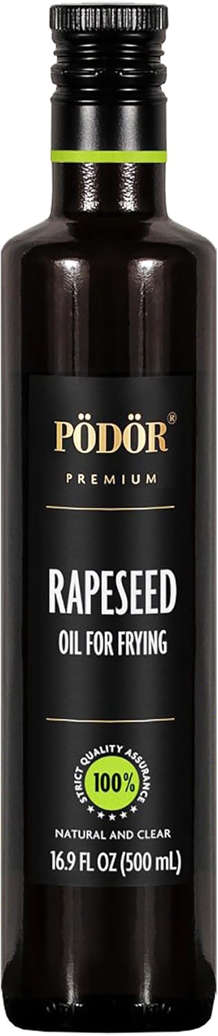 PÖDÖR Premium Rapeseed Oil for Frying - 16.9 fl. Oz. - Hot-Pressed, 100 % Natural, Vegan, Gluten-Free, Non-GMO in Glass Bottle