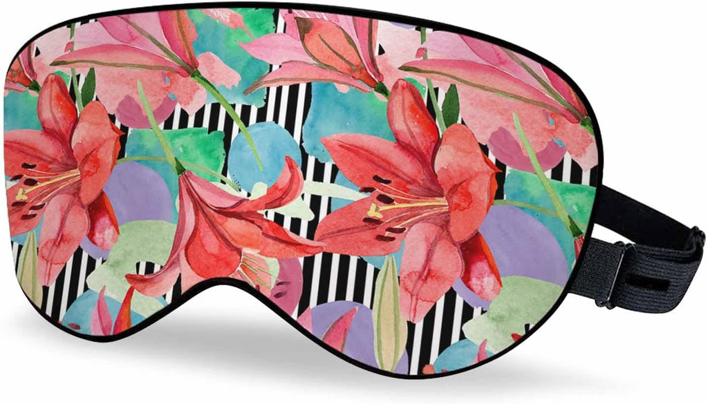 Red Lily Flower Sleep Eye Mask Watercolor Floral Botanical Flower Aquarelle Wildflower Men Women Sleep Mask with Adjustable Strap Eye Cover Eye Shade for Travel, Nap,Meditation