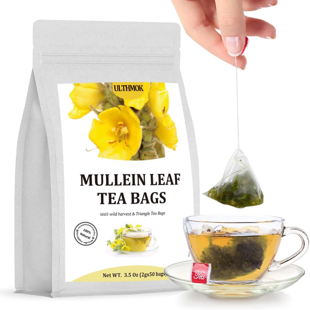 ULTHMOK Premium Mullein Leaf Tea,50 Tea Bags.for Lungs Cleanse and Respiratory Support, No Additives & Caffeine Free.