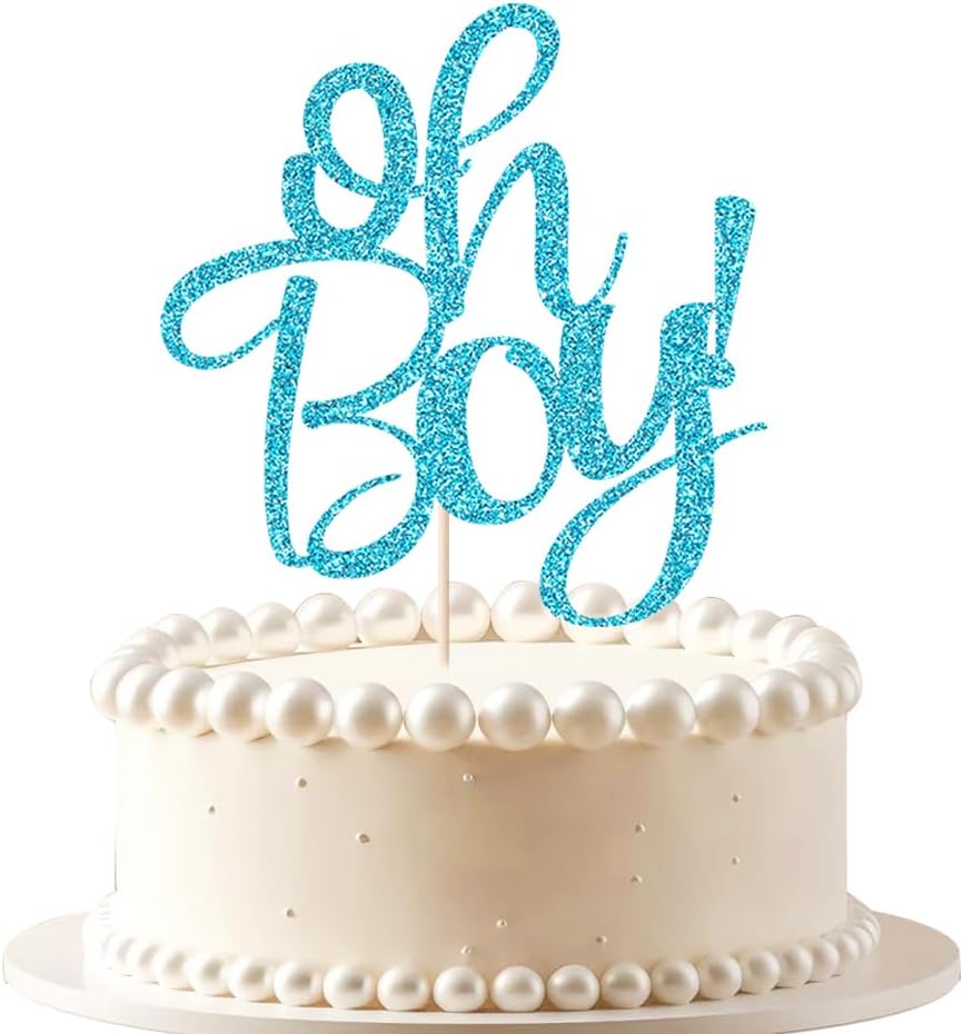 Oh Boy Cake topper, Glitter Blue Baby Shower Cake Topper,for Boy Baby Shower Cake Party Decoration Supplies