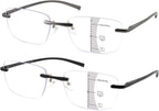 2 Pack Ultra Lightweight Rimless Progressive Multifocus Reading Glasses for Men,Blue Light Blocking Computer Readers