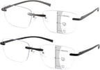 2 Pack Ultra Lightweight Rimless Progressive Multifocus Reading Glasses for Men,Blue Light Blocking Computer Readers