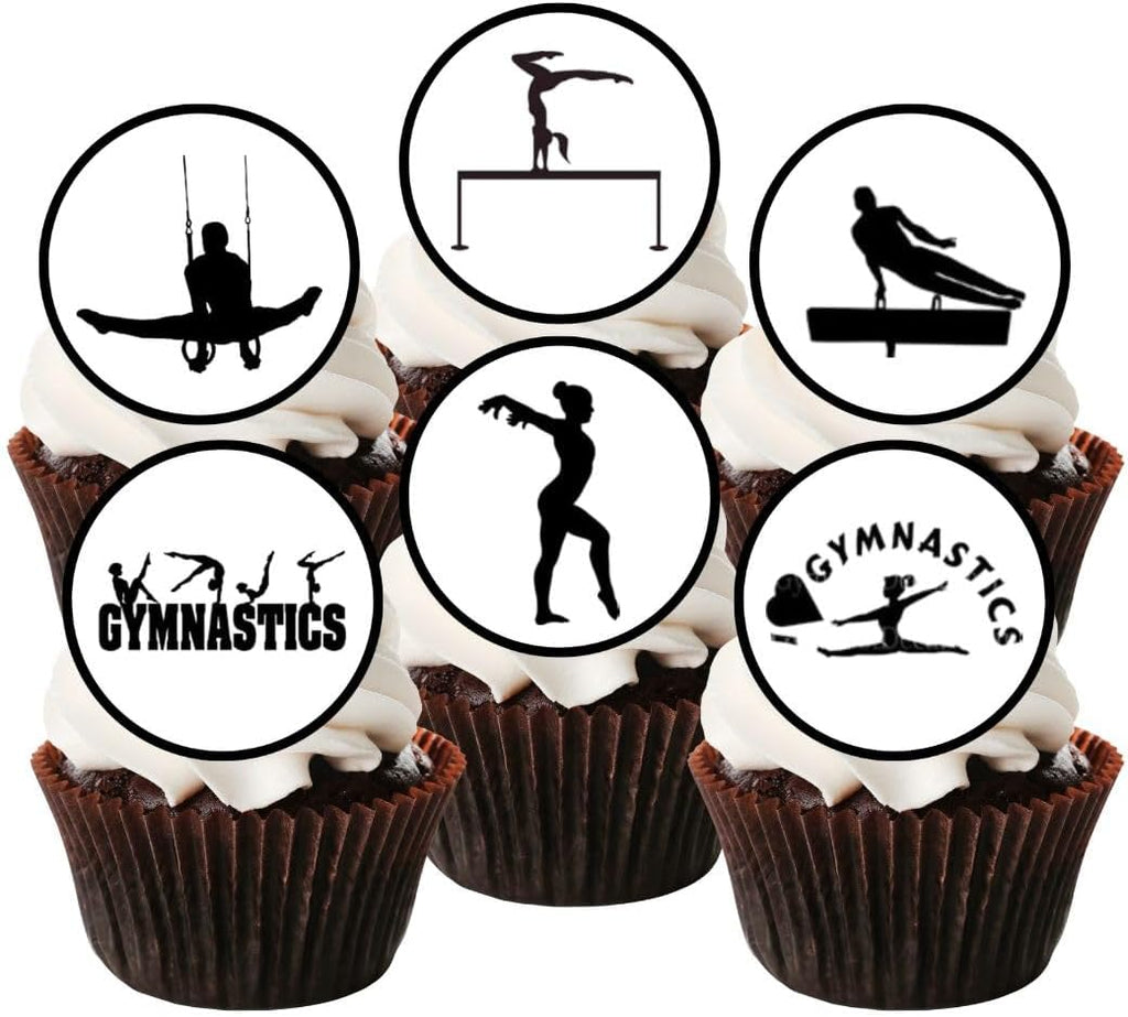 Gymnastics Edible Cupcake Toppers, Gymnastics Birthday Party Decorations for Cake Decorating, Tumble Edible Cake Decorations, Gymnast Party Favours Cookie Toppers, 48 x 3cm / 1.18 inch discs UNCUT