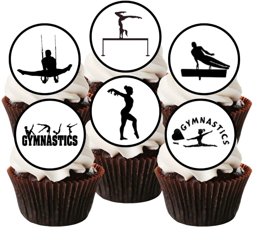 Gymnastics Edible Cupcake Toppers, Gymnastics Birthday Party Decorations for Cake Decorating, Tumble Edible Cake Decorations, Gymnast Party Favours Cookie Toppers, 48 x 3cm / 1.18 inch discs UNCUT