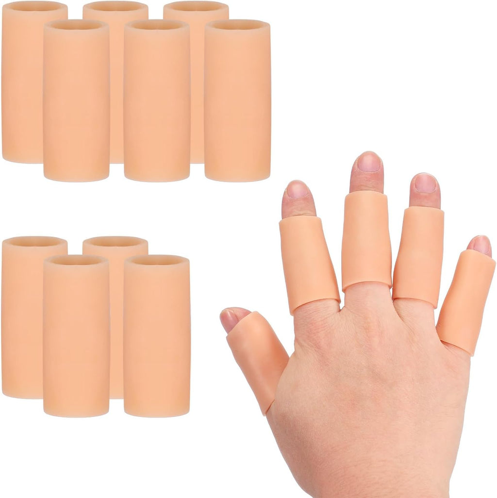 PATIKIL Finger Sleeve Protectors, 10pcs Silicone Finger Cots Cover Cap Thumb Guard Gel Finger Protection for Repair, Sports, 2"x0.8" Skin Color