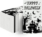 Horaldaily 100 Halloween Disposable Paper Decorative Guest Napkins, Castle Tree Bats Tomb Scary Themed Hand Towel for Party Lunch Dinner Kitchen Bathroom