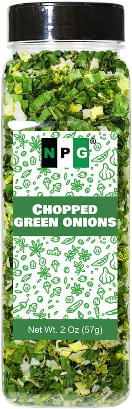 NPG Freeze Dried Chopped Green Onions 2 Oz, All Natural Non-GMO Gluten Free, Dried Scallions, Gourmet Spring Green Onions for Cooking, Salads, Garnish