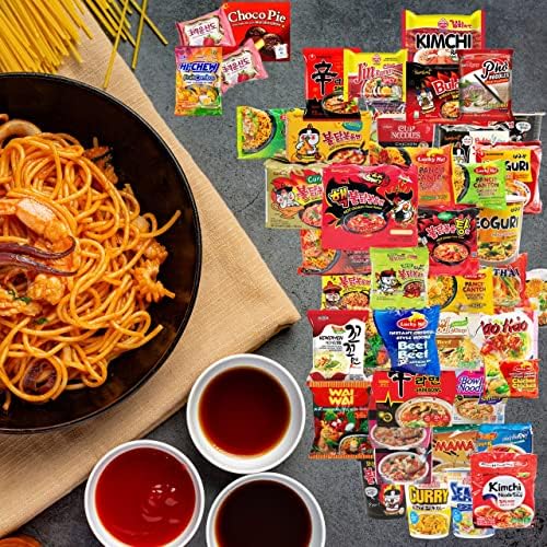 FUDOBOX Asian Instant Ramen Noodles Variety Pack | Mild to Bold Flavors with Chopsticks | Quick Meals and Student Care Package | 15 Pack Assorted