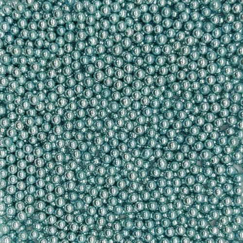 Edible Silver BluePearl Sugar Sprinkles Candy 4mm Mini Pearls Cake Decorations Cupcake Toppers Cookie Decorating Perfect for Wedding Party Valentine Halloween Christmas Supplies 3OZ
