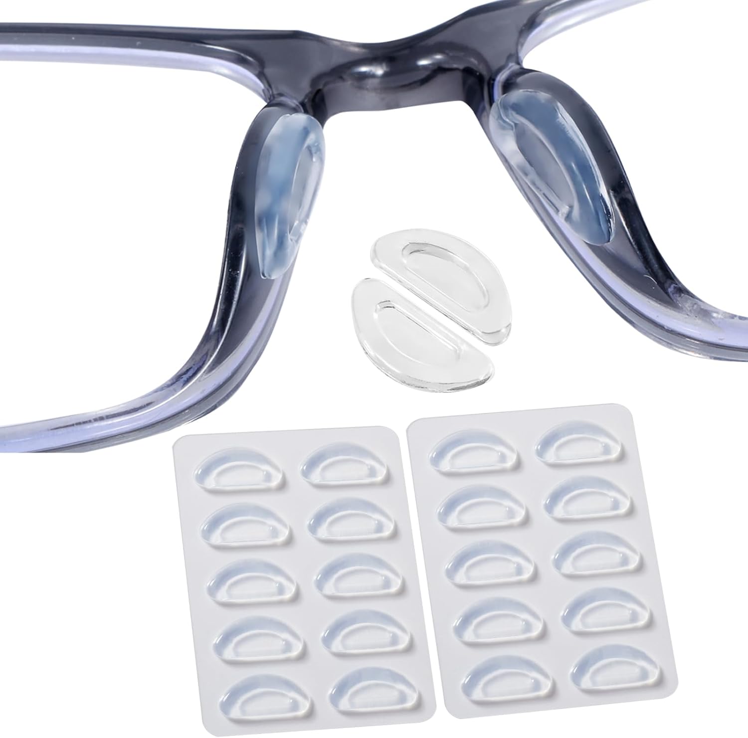 Eyeglass Nose Pads, Anti Slip Nose Pads for Glasses with Super Sticky Backing, Soft Silicone Adhesive Glasses Nose Pad (10 Clear Pairs)