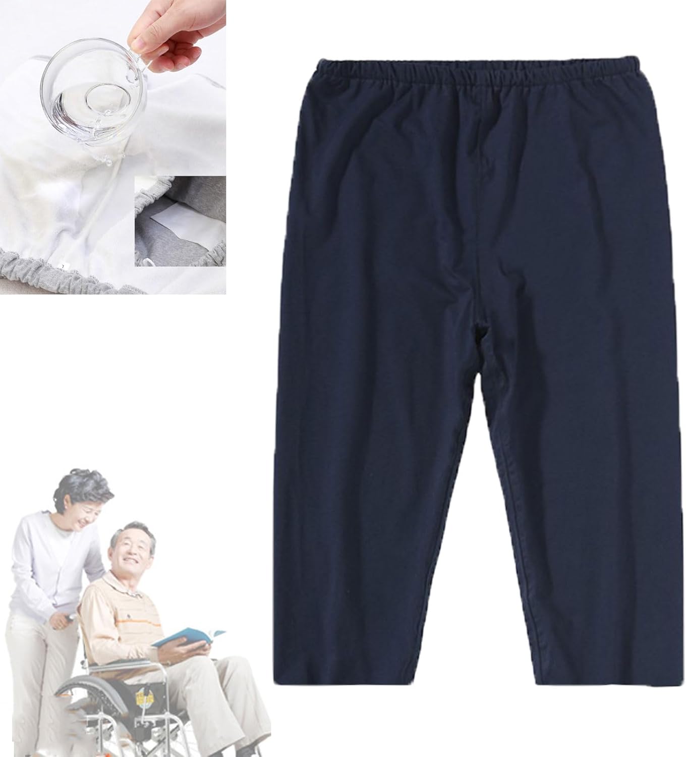 TPU Incontinence Care Trousers, Washable Elastic Adjustable Patient Care Trousers, Ideal for Bedridden Patients, Elderly, Mobility Impaired, Women on Periods (Blue, M)