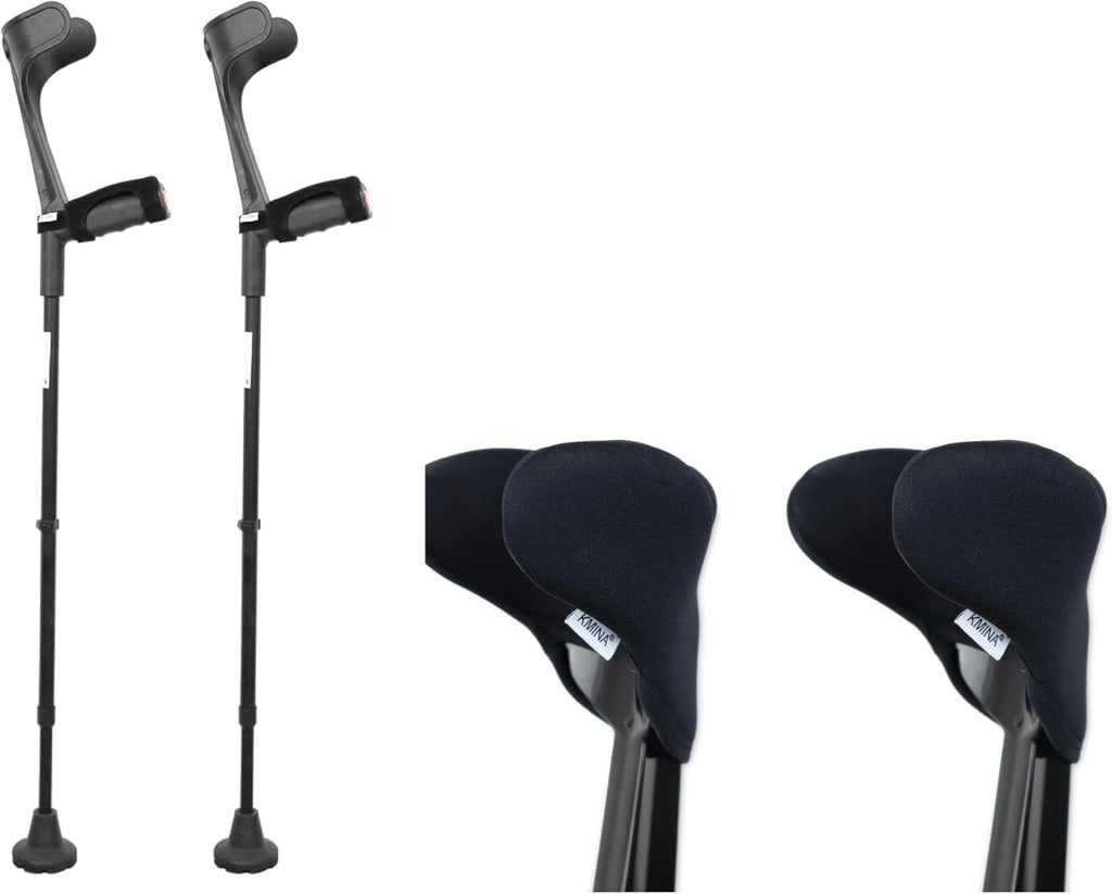 KMINA - Forearm Crutches for Adults (x2 Units, Open Cuff) and Elbow Crutch Pads (x2 Units, Open Cuff)