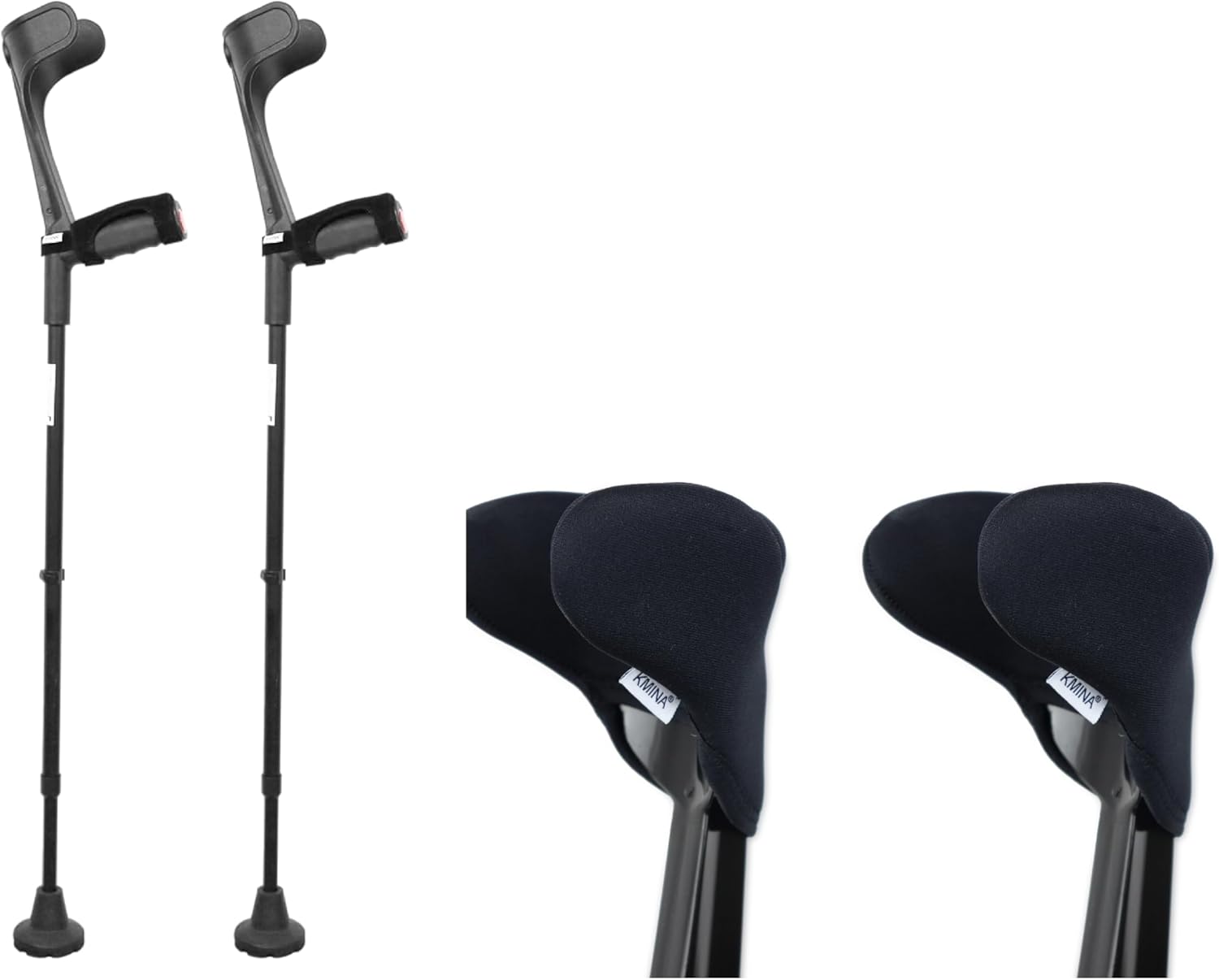 KMINA - Forearm Crutches for Adults (x2 Units, Open Cuff) and Elbow Crutch Pads (x2 Units, Open Cuff)