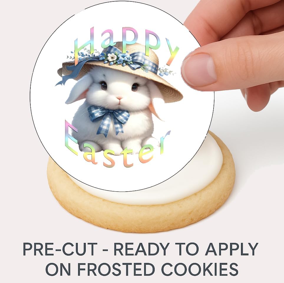 Custom Edible Cake Topper – Easter Bunny Hat Design – Icing Sheet Cookie & Cupcake Images –20 Pre-cut 2” Round– RA Pape