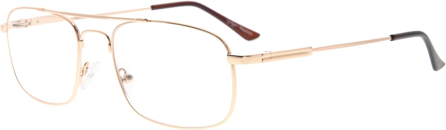 Eyekepper Mens Womens Memory Titanium Reading Glasses Bendable Bridge And Temple Readers (Gold,+1.00)