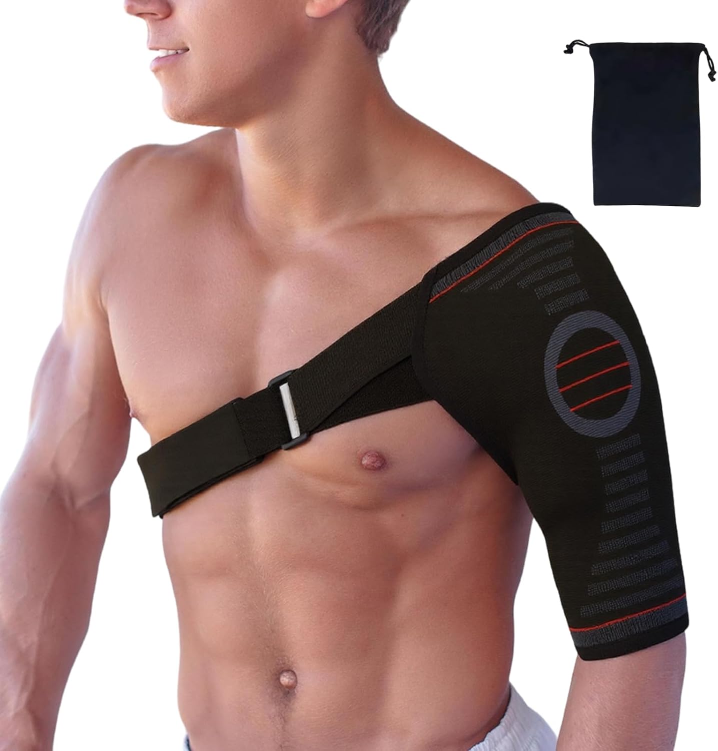 Shoulder Brace, Rotator Cuff Shoulder Brace for Women and Men, Adjustable Compression Rotator Cuff Support with Storage bag for Spoorts and Pain Relief (Black, S/M)