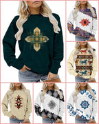 MARSVOVO Western Shirt For Women Fashion Long Sleeves Aztec Cowgirl Sweatshirt Crew Neck Casual Work Tops For Women