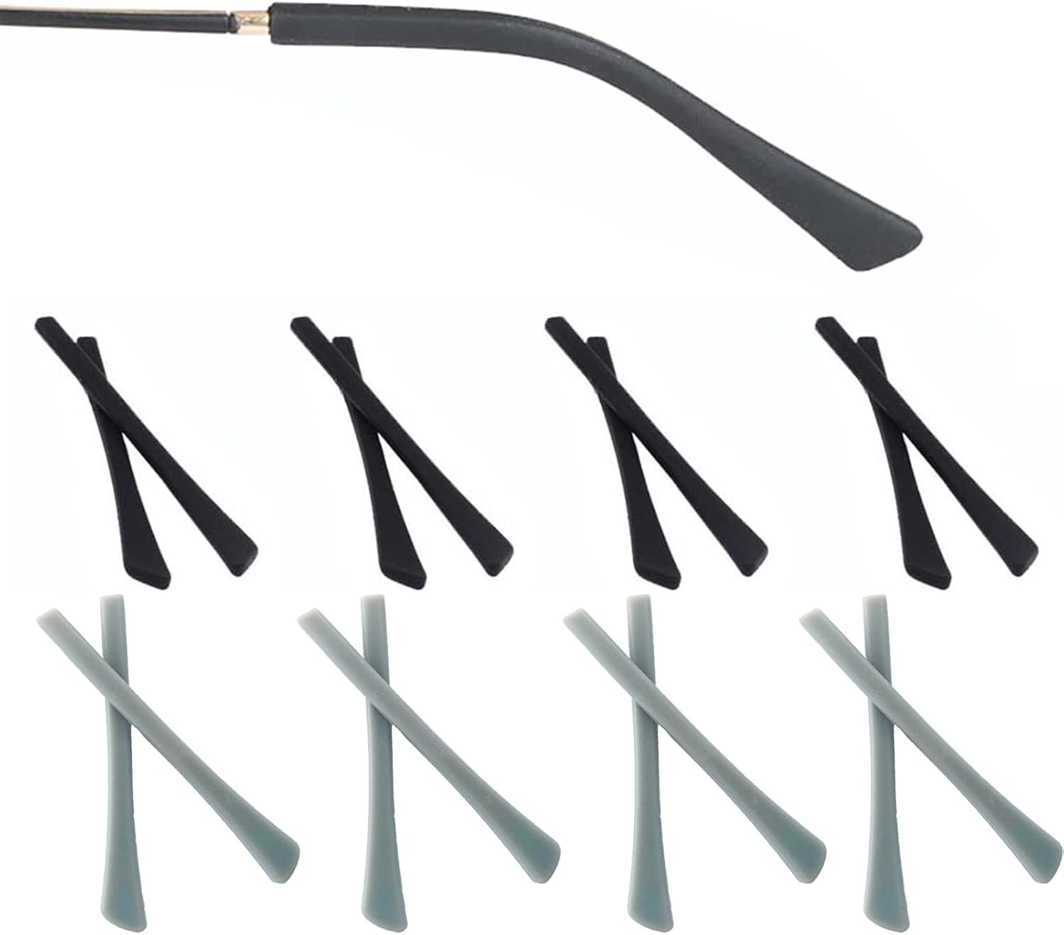Eyeglass Replacement Temples,Silicone Glasses End Tips Ear Sock Pieces Sleeve for Thin Metal Glasses Legs,8 Pairs