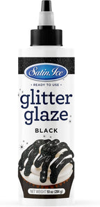 Satin Ice Black Glitter Glaze (10oz Bottle) For Decorating Cakes, Cupcakes, Brownies, and Doughnuts