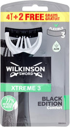 Wilkinson Sword Xtreme 3 Black Edition Disposable Razors (Aloe Vera) 4 + 2 Ks