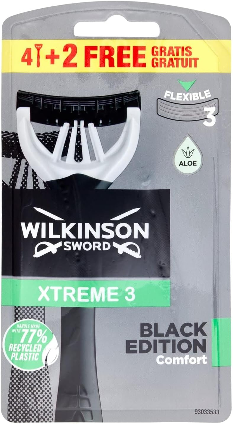 Wilkinson Sword Xtreme 3 Black Edition Disposable Razors (Aloe Vera) 4 + 2 Ks