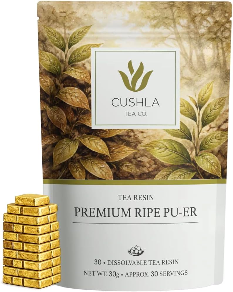 Pu-erh Shu Gold Tea Resin - Ripe Aged Puer Fermented Dark Tea from Yunnan | Premium Pu’er Tea Concentrate | 30 Individually Wrapped Pieces