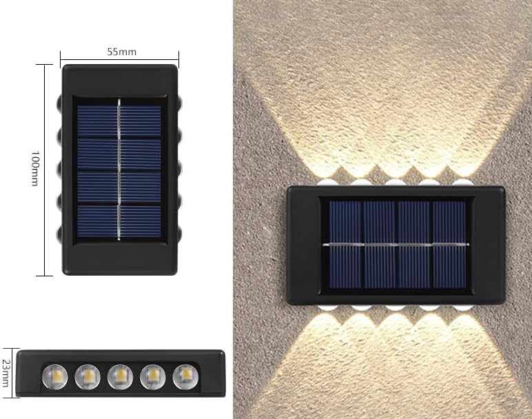 SteJar Solar Up and Down Wall Lights Outdoor,Solar Step Light Waterproof,Deck Lighting Illuminate Exterior Light Fixture (10LED Warm White)
