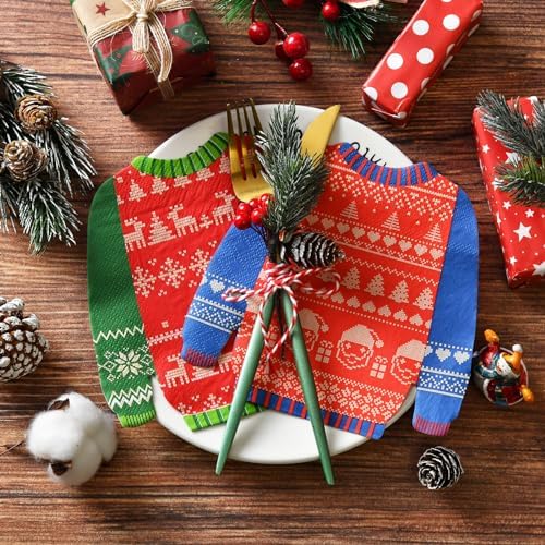 GGBOY 80 PCS Christmas Paper Napkins Disposable, Christmas Holiday Cocktail Dinner Paper Napkins Paper for Decoupage