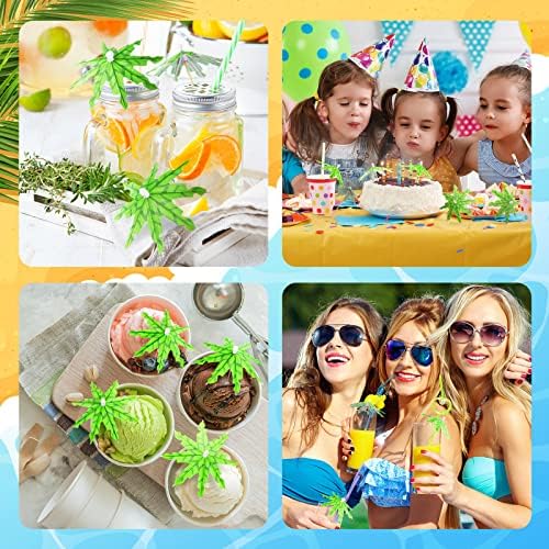 150 Pieces Coconut Leaves Drink Umbrellas Cocktail Picks Parasol Cocktail Sticks with Wood Toothpicks for Summer Hawaiian Cupcake Toppers Umbrella Sticks Tropical Wedding Party