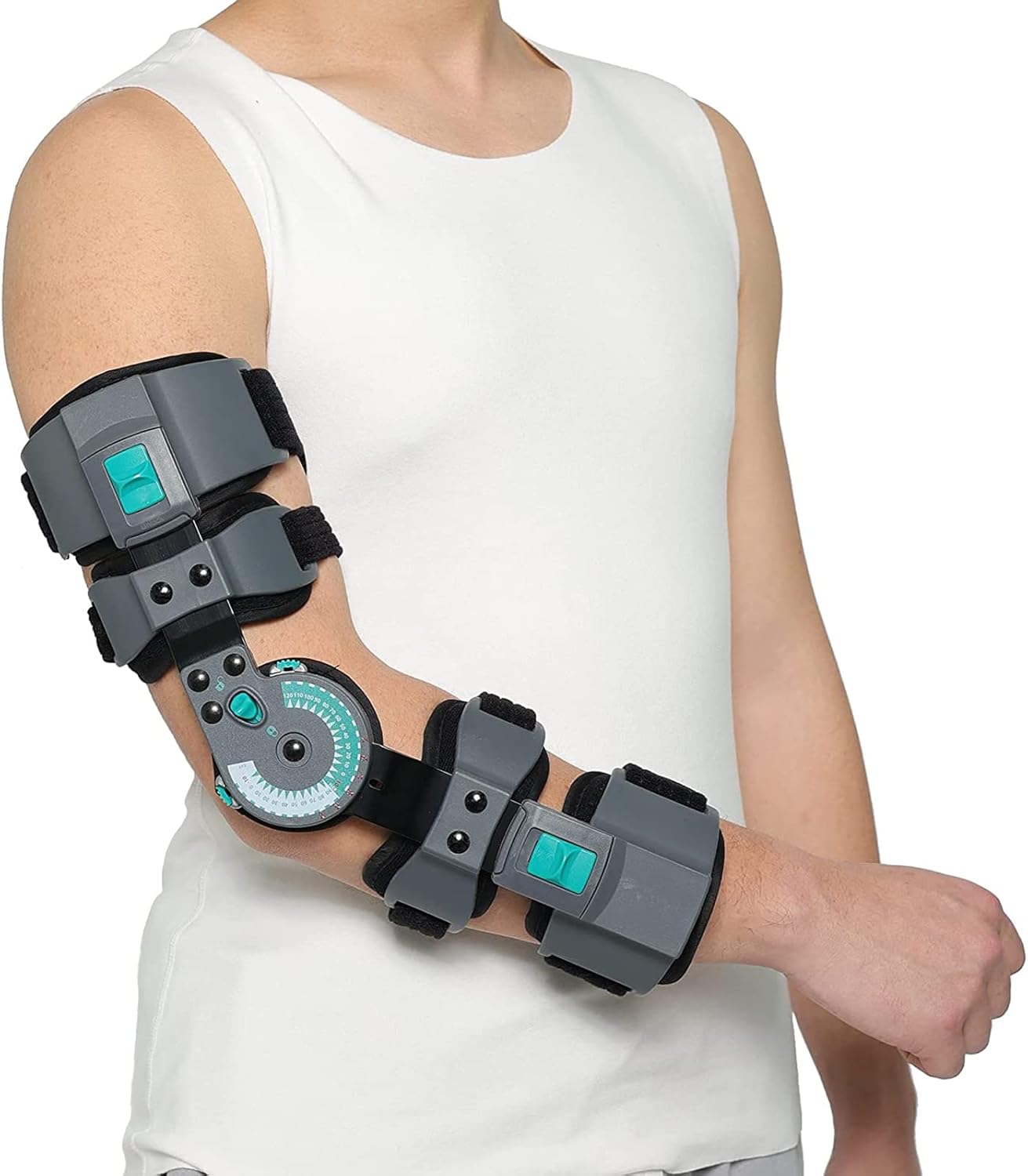 Hinged Post Op Elbow Brace, Adjustable Range of Motion Support Stabilizer for Dislocated Arm, Post Tendon Injury & Surgery Pain Relief Recovery, Right
