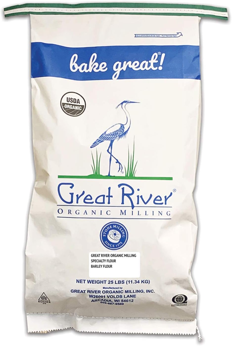 Great River Milling Organic Barley Flour | Unbleached, Unbromated, Non-GMO, Kosher | High Fiber, Nutty Flavor Perfect for Breads, Pancakes, & More | 25 Lb
