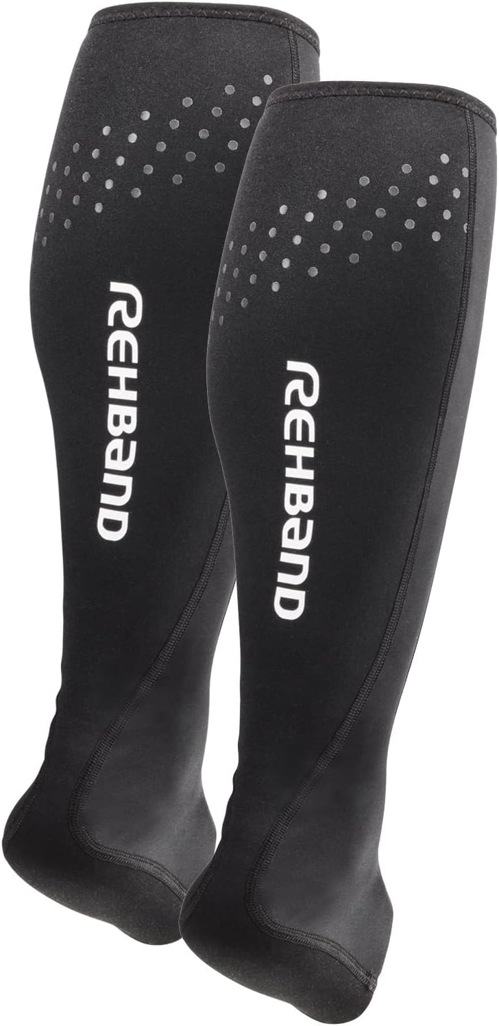 Rehband Neoprene Achilles Tendon Brace for Men & Women, 1 Pair Ankle Brace Supports Achilles Tendonitis & Pain Relief, Compression Sleeve against cramps, Colour:Black, Size:Medium