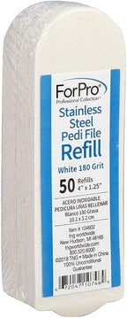ForPro Professional Collection Stainless Steel Pedi File Refill, 180 Grit, White, EZ-Strip Peel Pedicure Refill Pads, 1.25” W x 4” L, 50-Count
