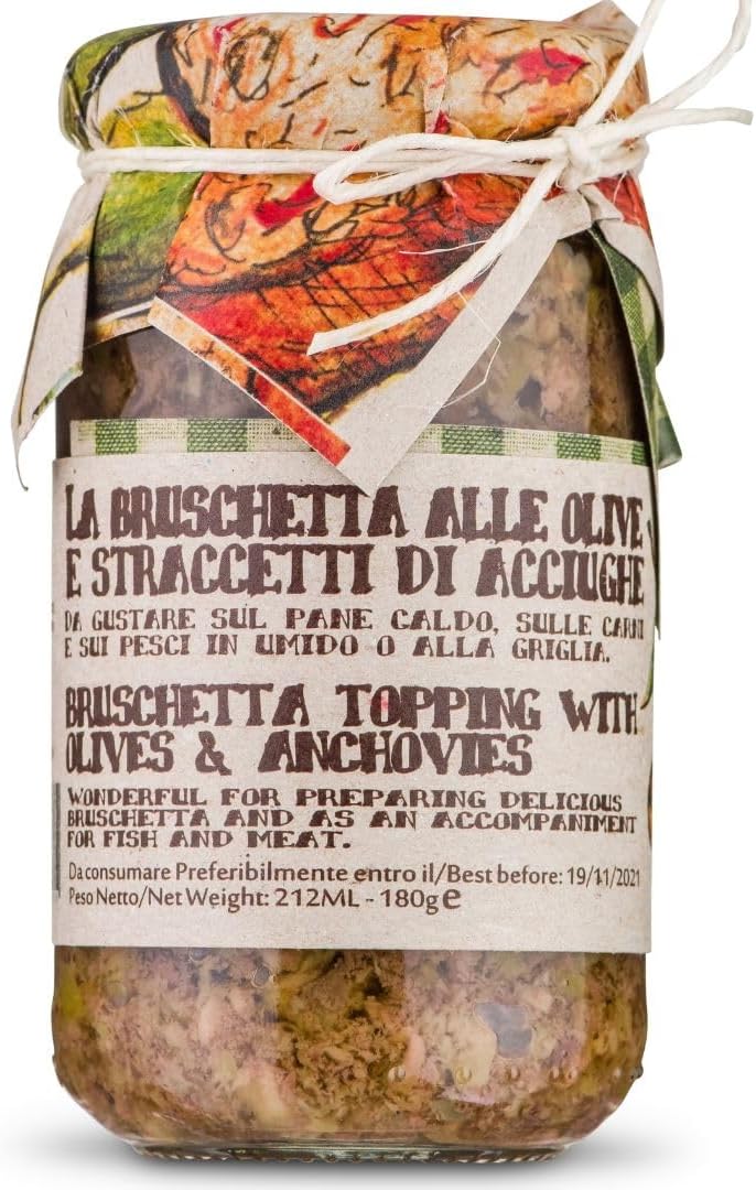 ARTIGIANI DEI SAPORI - Bruschetta Spread with Olives & Anchovies, 6.3 oz, Premium Italian Appetizer, Bruschetta Topping