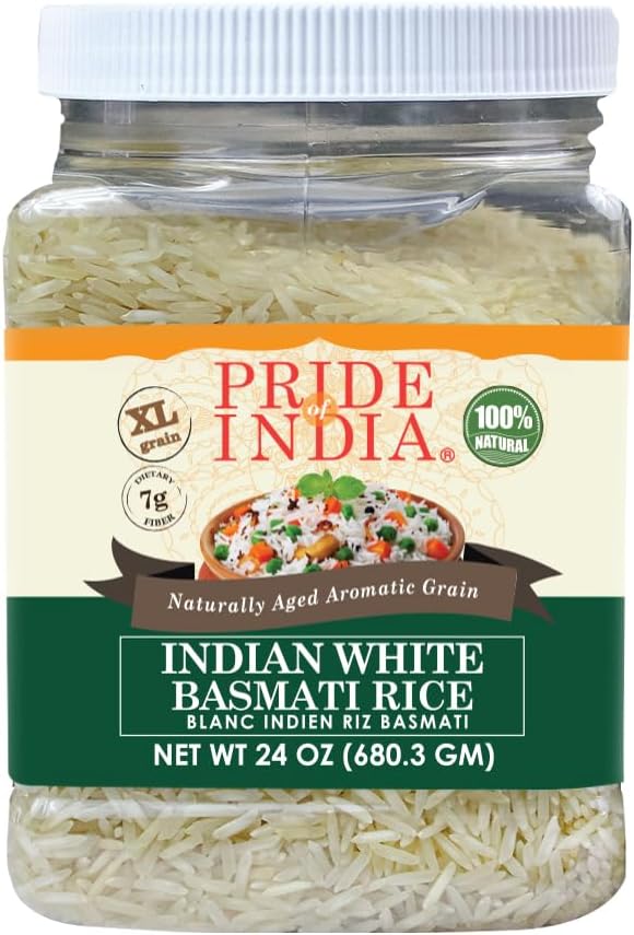 Pride Of India - Extra Long Indian Basmati Rice - Naturally Aged Aromatic Grain, 1.5 Pound Jar