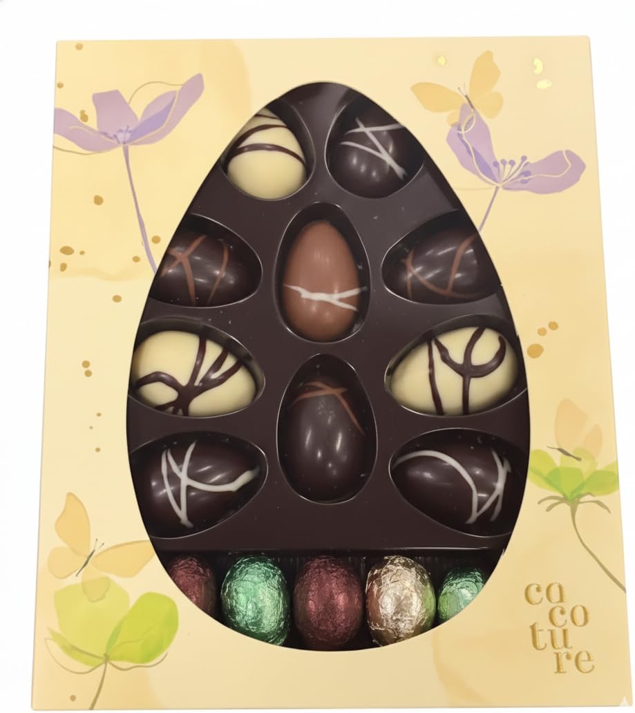 ANDY ANAND CHOCOLATIER Unwrap Easter Joy 20 delicious 60% cacao chocolate eggs filled with creamy praline. 10 foiled for hunts & 10 for snacking. Inspire imagination & sweet family memories and Fun 7 oz