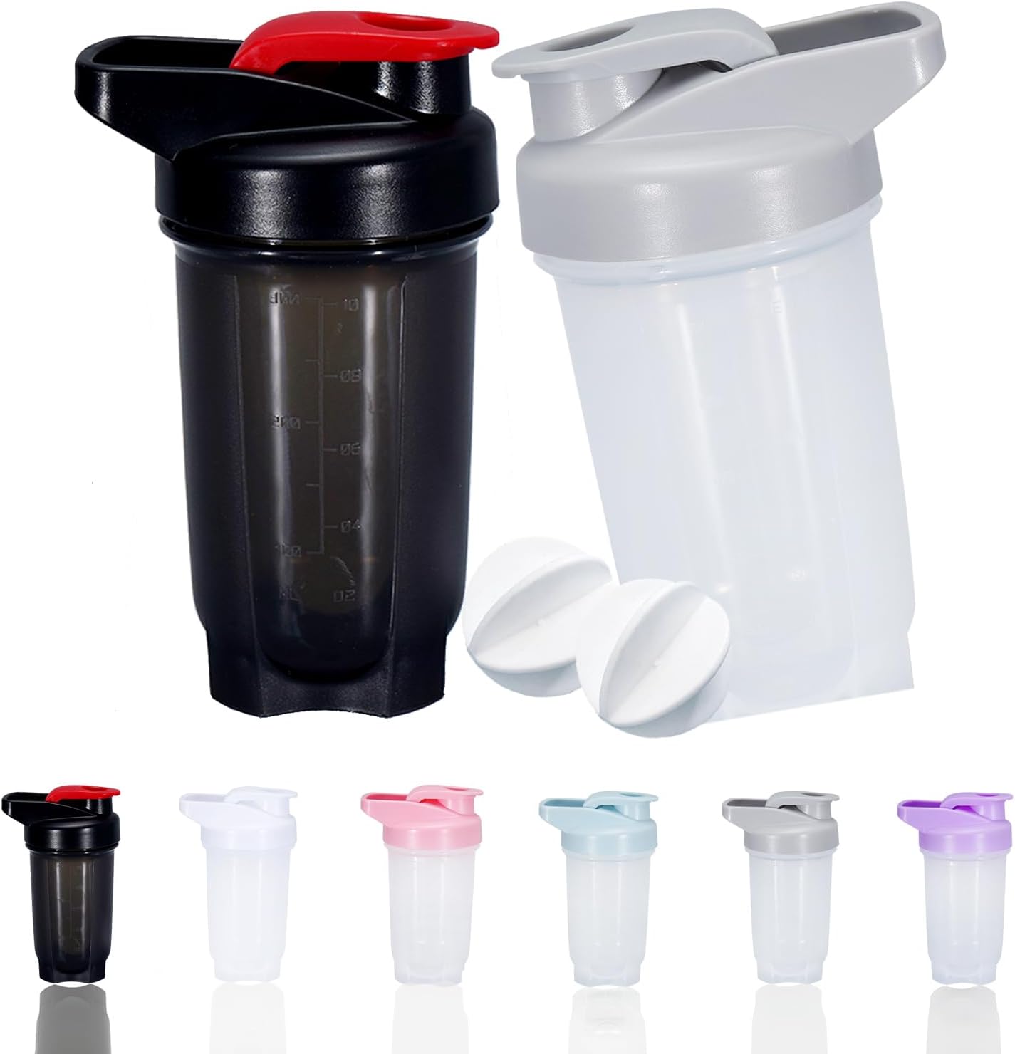 Shaker Bottle Protein Shakes Cup and 10-Ounce/300ML ShakerBottle with Whisk Balls, Protein ShakerBottles Set,Non-BPA plastic (Black+Grey(2PCS))