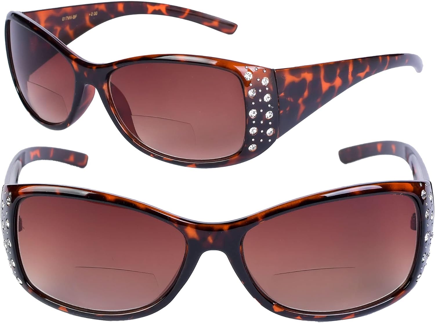 Mass Vision 2 Pair of Women's Fashion Bifocal Reading Sunglasses with Rhinestones - Microfiber Carrying Cases Included