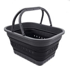SAMMART 19L (5 Gallon) Collapsible Tub with Handle - Portable Outdoor Picnic Basket/Crater - Foldable Shopping Bag - Space Saving Storage Container (Grey/Black)